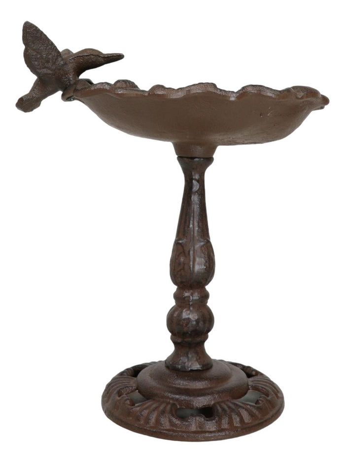 Ebros Gift Rustic Cast Iron Hummingbird Perching On Flower Garden Bird Feeder Bath 10.5"H