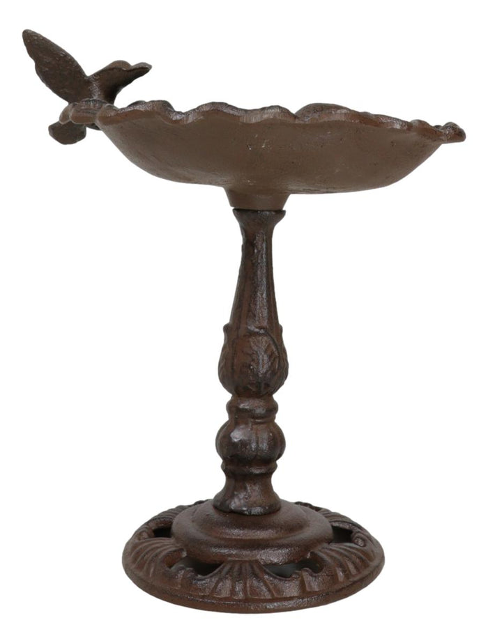 Ebros Gift Rustic Cast Iron Hummingbird Perching On Flower Garden Bird Feeder Bath 10.5"H