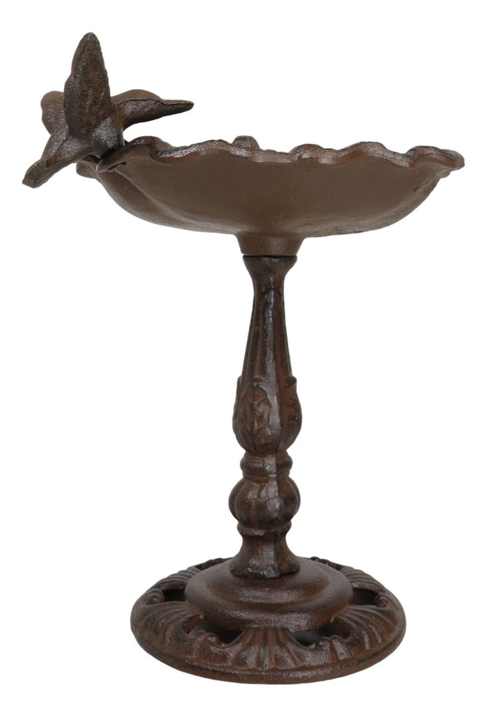 Ebros Gift Rustic Cast Iron Hummingbird Perching On Flower Garden Bird Feeder Bath 10.5"H