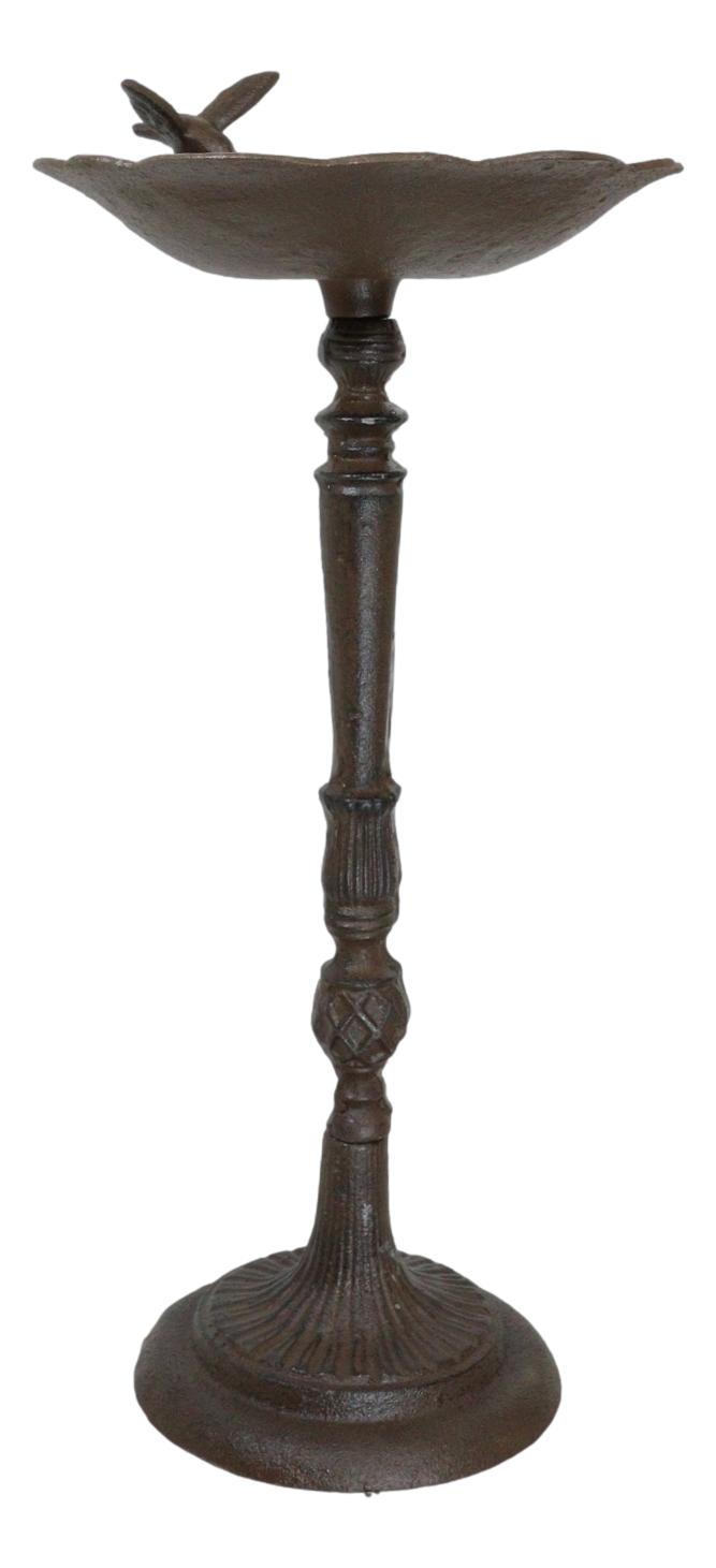 Ebros Gift Rustic Cast Iron Hummingbird Perching On Flower Garden Bird Feeder Bath 22"H