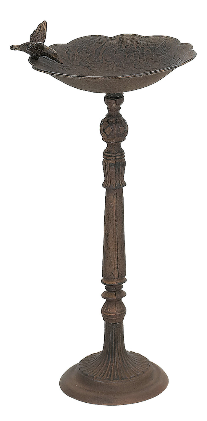 ebros gift Rustic Cast Iron Hummingbird Perching On Flower Garden Bird Feeder Bath 22"H
