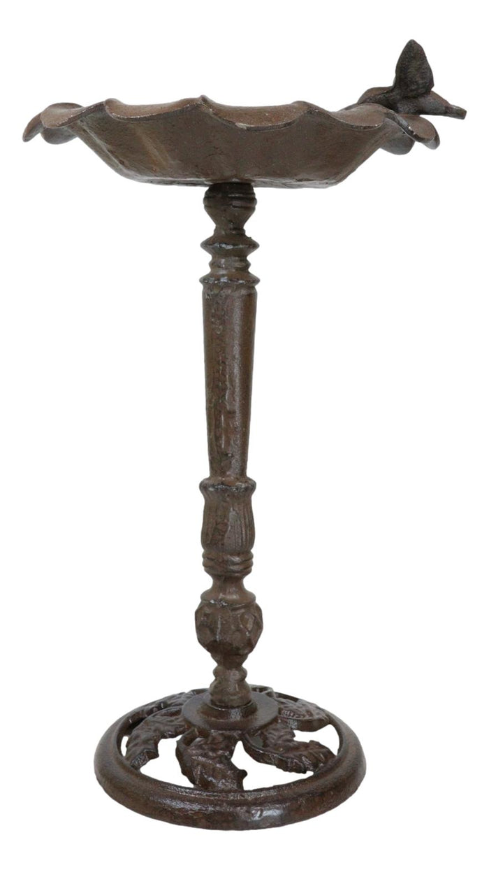 Ebros Gift Rustic Cast Iron Hummingbird Perching On Sunflower Garden Bird Feeder Bath 19"H
