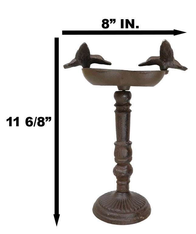 Ebros Gift Rustic Cast Iron Hummingbirds Perching On Ornate Garden Bird Feeder Bath 11"H