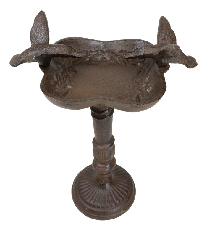 Ebros Gift Rustic Cast Iron Hummingbirds Perching On Ornate Garden Bird Feeder Bath 11"H