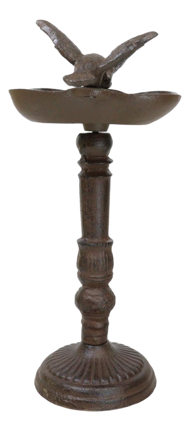Ebros Gift Rustic Cast Iron Hummingbirds Perching On Ornate Garden Bird Feeder Bath 11"H