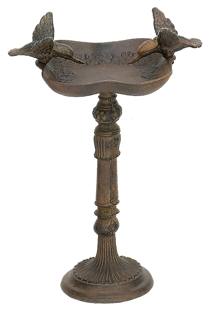 ebros gift Rustic Cast Iron Hummingbirds Perching On Ornate Garden Bird Feeder Bath 11"H