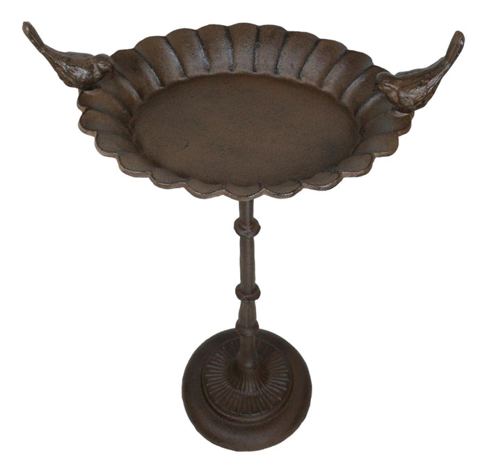 ebros gift Rustic Cast Iron Lovebirds Perching On Sunflower Garden Bird Feeder Bath 23"H