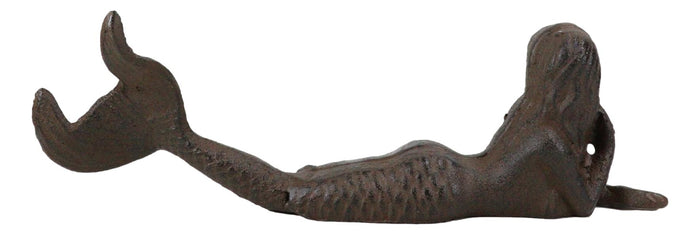 Ebros Gift Rustic Cast Iron Nautical Siren Mermaid With Tail Stretched Out Statue 9.5"L
