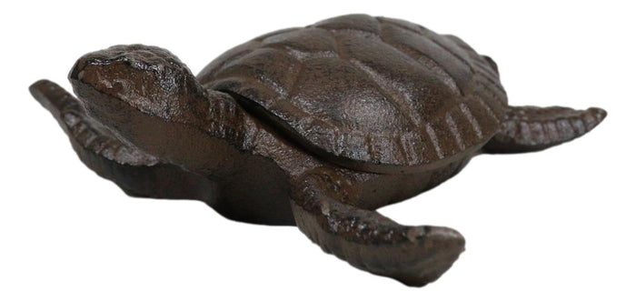 Ebros Gift Rustic Cast Iron Sea Turtle Decorative Secret Key Concealer Trinket Box Figurine