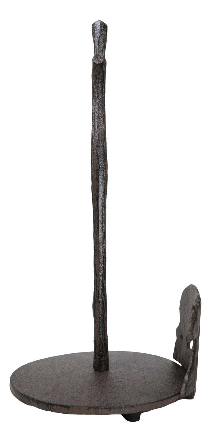 Ebros Gift Rustic Cast Iron Western Forest Black Bear Strolling Paper Towel Holder Stand