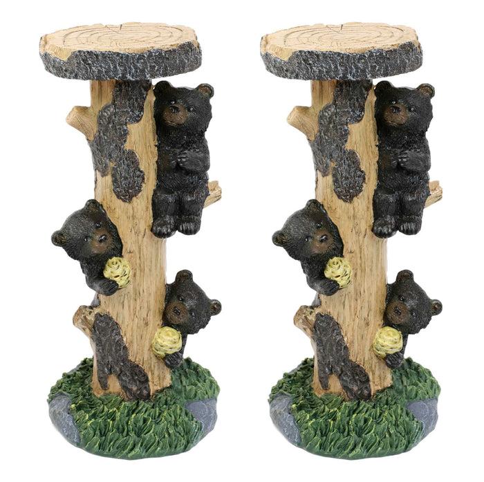 ebros gift Rustic Climbing Bear Cubs With Bee Hives Pillar Candle Holder Stand Set Of 2