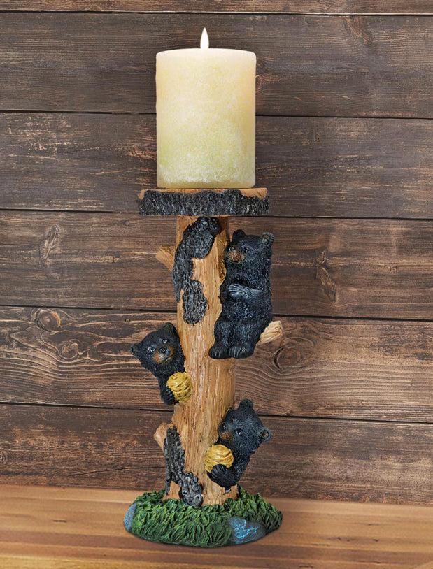 ebros gift Rustic Climbing Bear Cubs With Honeycomb Bee Hives Pillar Candle Holder Stand