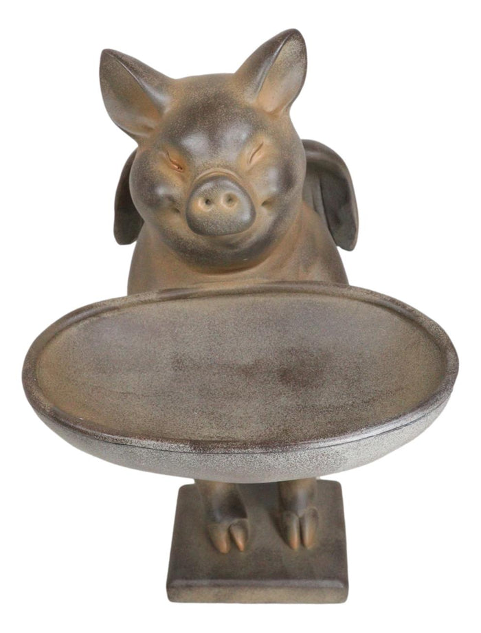 Ebros Gift Rustic Country Angel Wings Pig Holding Trough Bird Feeder Or Bath Sculpture