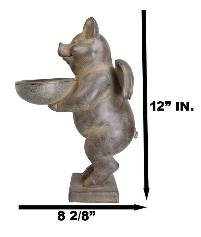 Ebros Gift Rustic Country Angel Wings Pig Holding Trough Bird Feeder Or Bath Sculpture