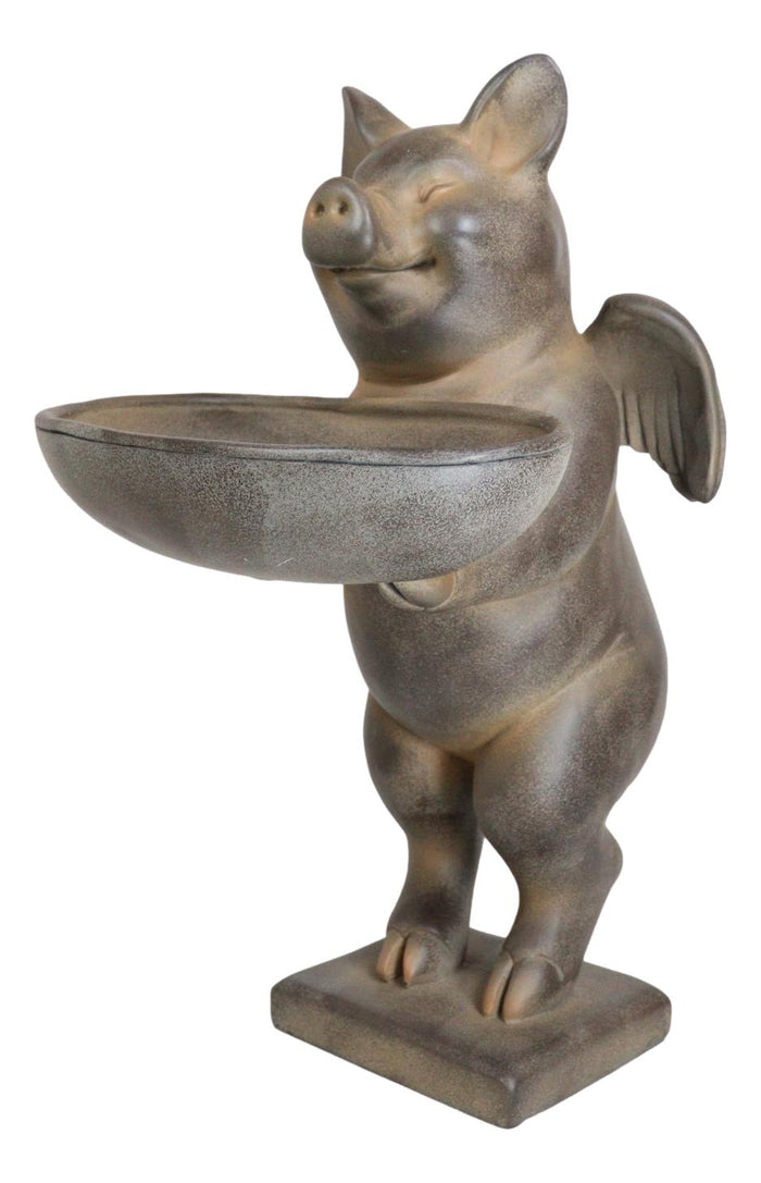 Ebros Gift Rustic Country Angel Wings Pig Holding Trough Bird Feeder Or Bath Sculpture
