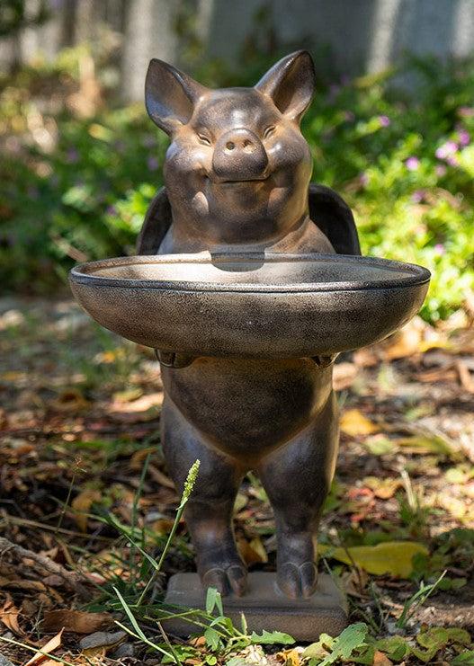ebros gift Rustic Country Angel Wings Pig Holding Trough Bird Feeder Or Bath Sculpture