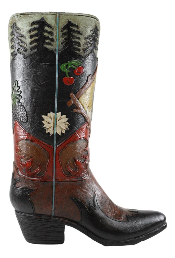 Ebros Gift Rustic Country Black Bear Pine Trees Cherries Cowboy Boot Vase Planter Figurine