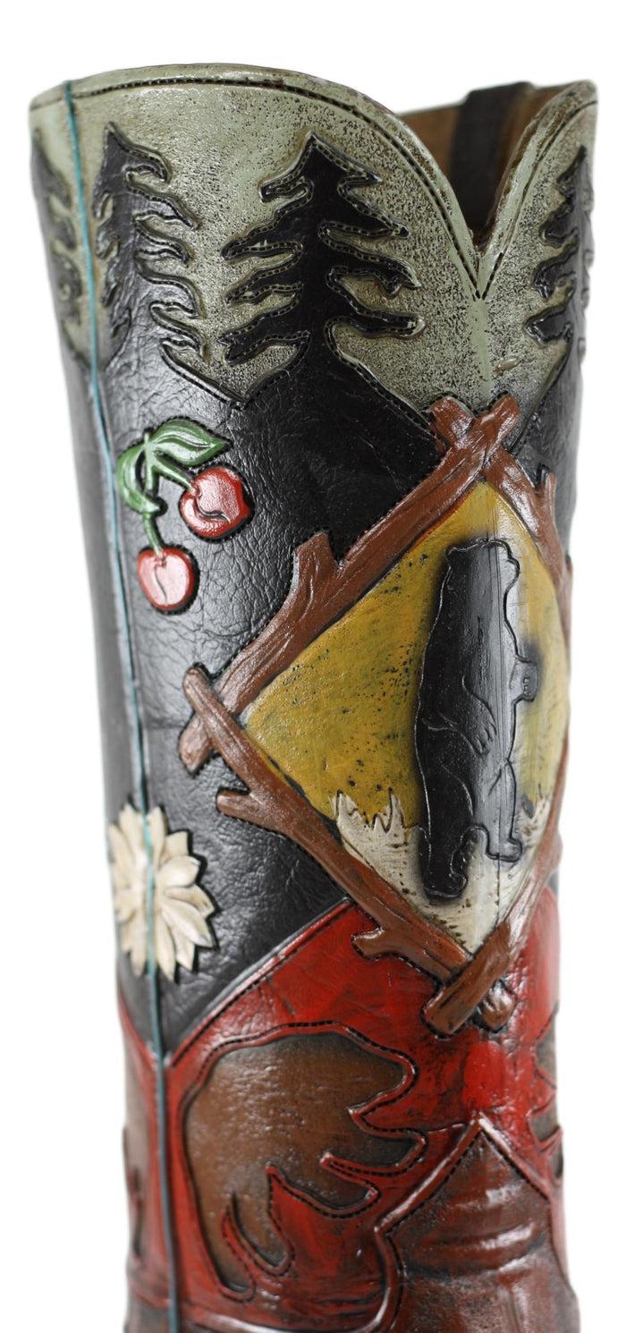 Ebros Gift Rustic Country Black Bear Pine Trees Cherries Cowboy Boot Vase Planter Figurine