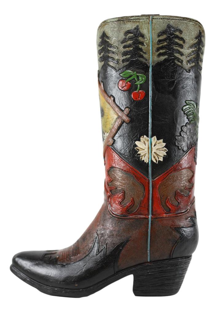 Ebros Gift Rustic Country Black Bear Pine Trees Cherries Cowboy Boot Vase Planter Figurine