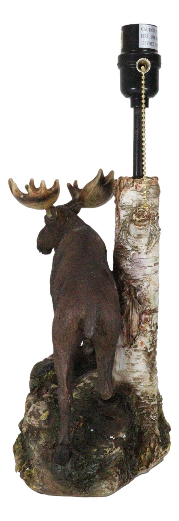 Ebros Gift Rustic Country Bull Moose Grand Elk By Birch Tree Desktop Table Lamp With Shade