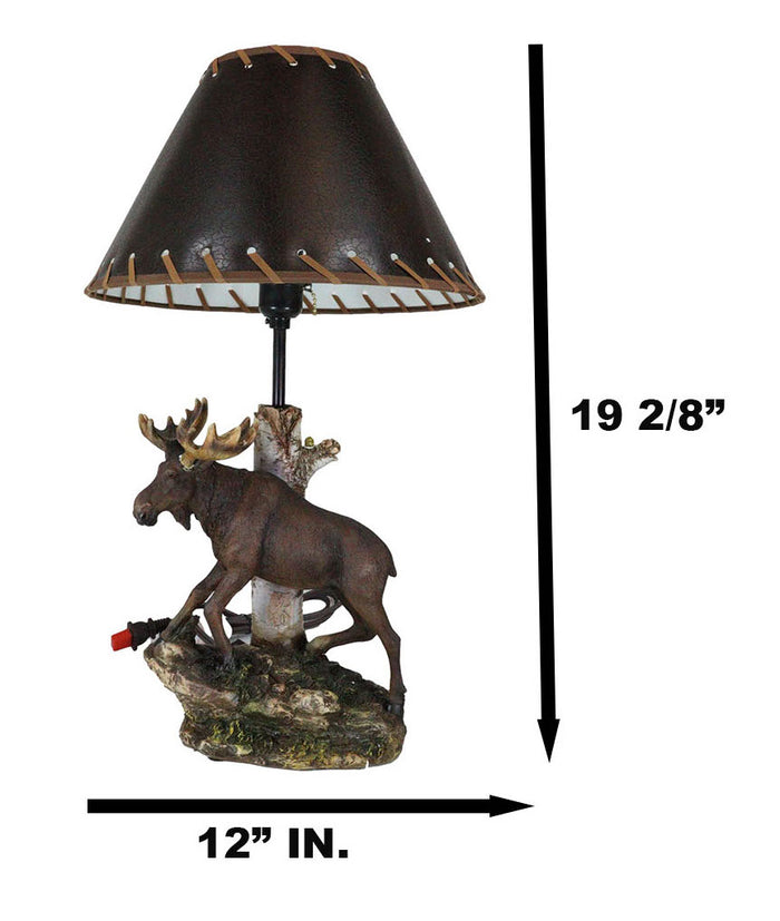 Ebros Gift Rustic Country Bull Moose Grand Elk By Birch Tree Desktop Table Lamp With Shade