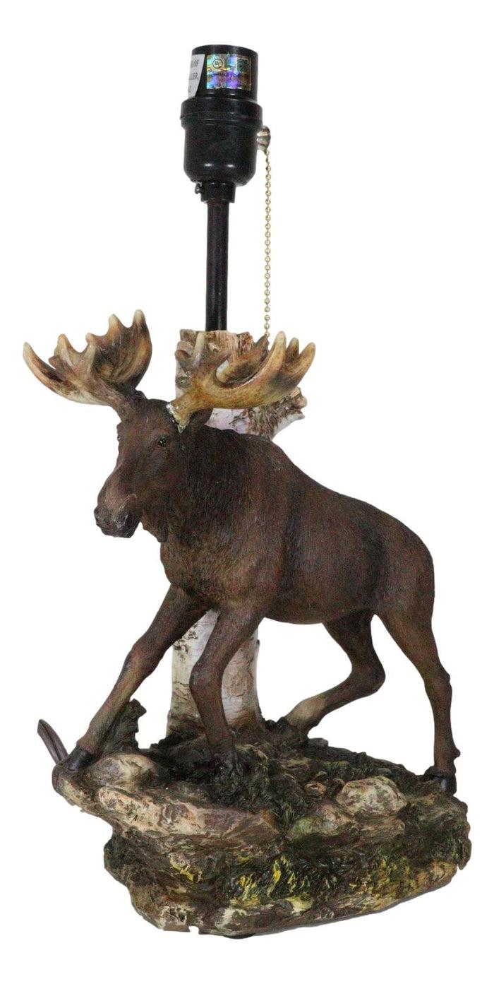 Ebros Gift Rustic Country Bull Moose Grand Elk By Birch Tree Desktop Table Lamp With Shade