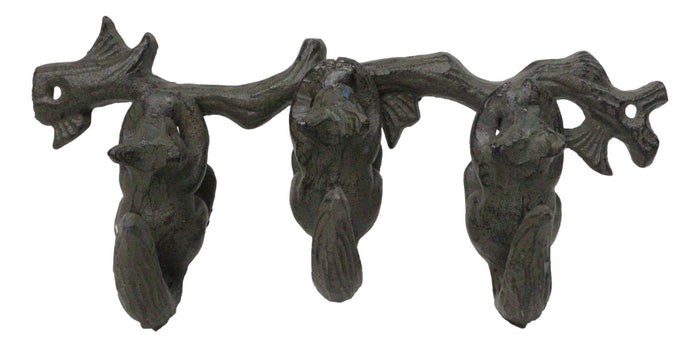 Ebros Gift Rustic Country Cast Iron Squirrel On Tree Branch 4-Peg Wall Coat Hooks 13"L