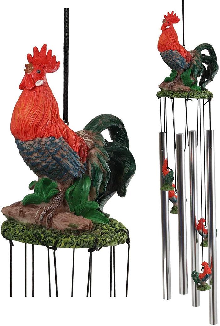 Ebros Gift Rustic Country Farm Red Breasted Rooster Chicken Wind Chime Patio Garden Decor