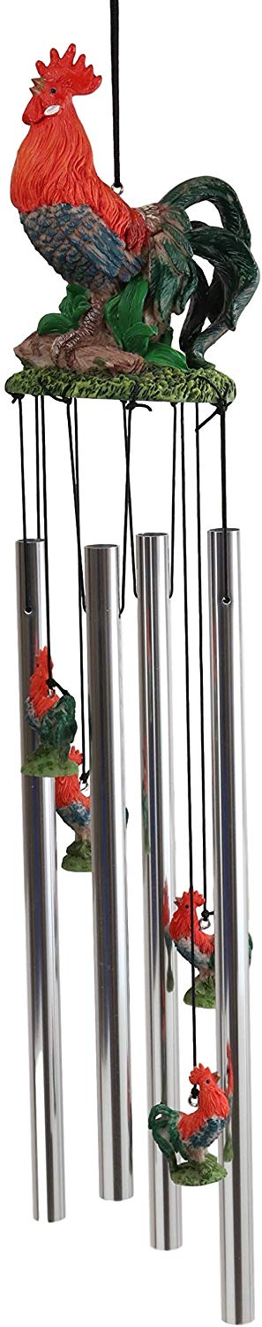 Ebros Gift Rustic Country Farm Red Breasted Rooster Chicken Wind Chime Patio Garden Decor