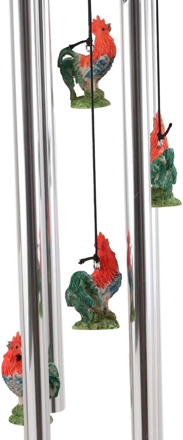 Ebros Gift Rustic Country Farm Red Breasted Rooster Chicken Wind Chime Patio Garden Decor