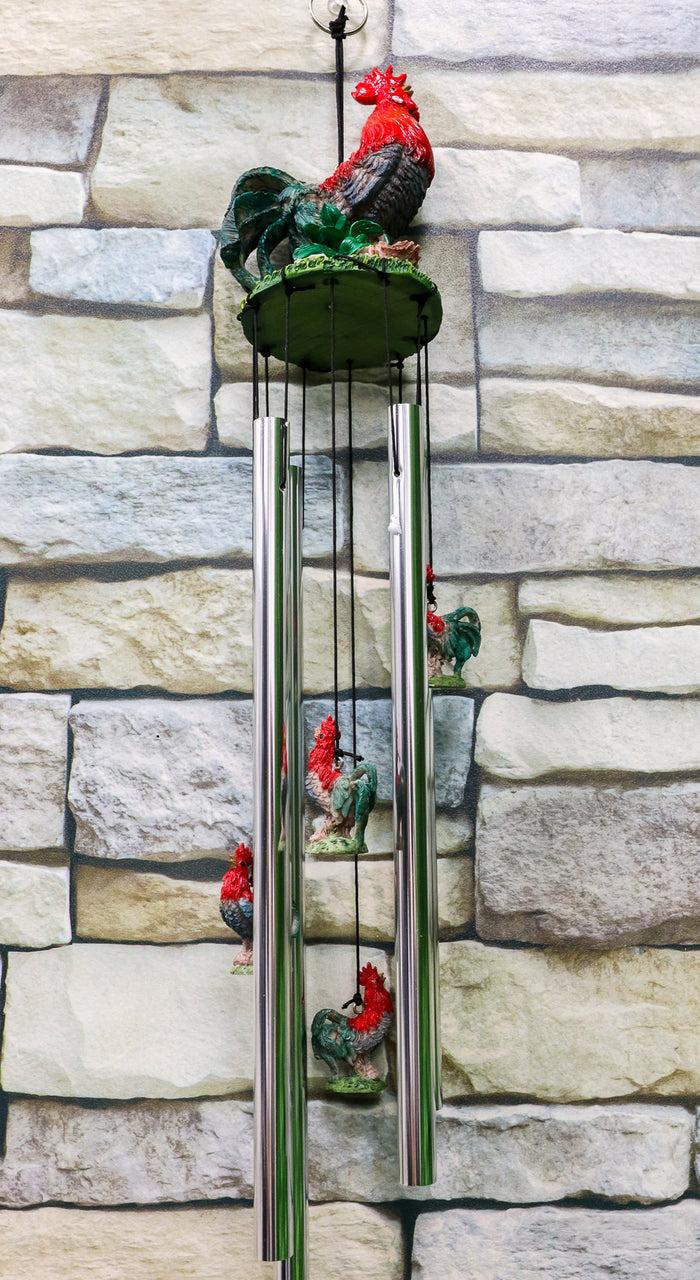 ebros gift Rustic Country Farm Red Breasted Rooster Chicken Wind Chime Patio Garden Decor
