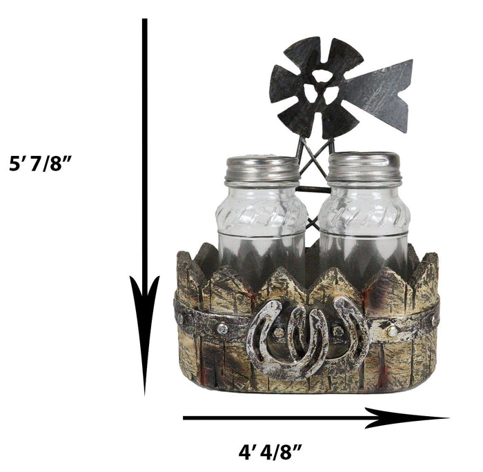 Ebros Gift Rustic Country Farm Windmill Outpost With Horseshoes Salt And Pepper Shakers Set