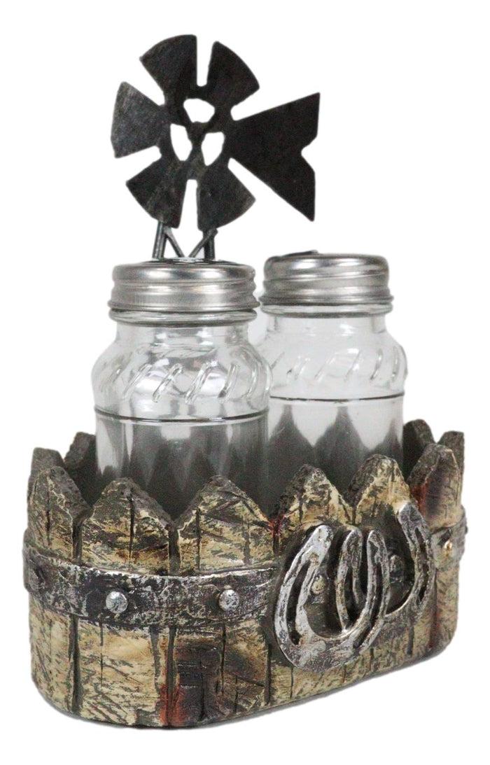 Ebros Gift Rustic Country Farm Windmill Outpost With Horseshoes Salt And Pepper Shakers Set