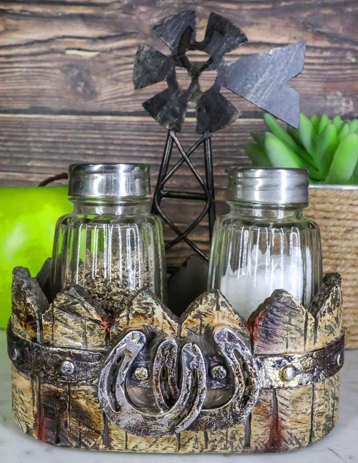 ebros gift Rustic Country Farm Windmill Outpost With Horseshoes Salt And Pepper Shakers Set