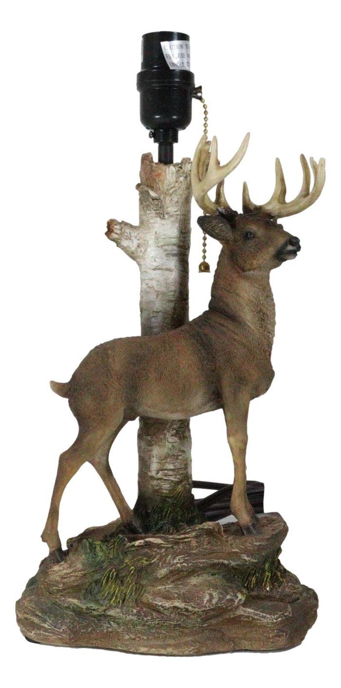 Ebros Gift Rustic Country Grand Elk Stag Deer By Birch Tree Desktop Table Lamp With Shade