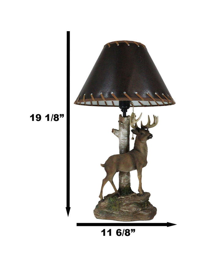 Ebros Gift Rustic Country Grand Elk Stag Deer By Birch Tree Desktop Table Lamp With Shade