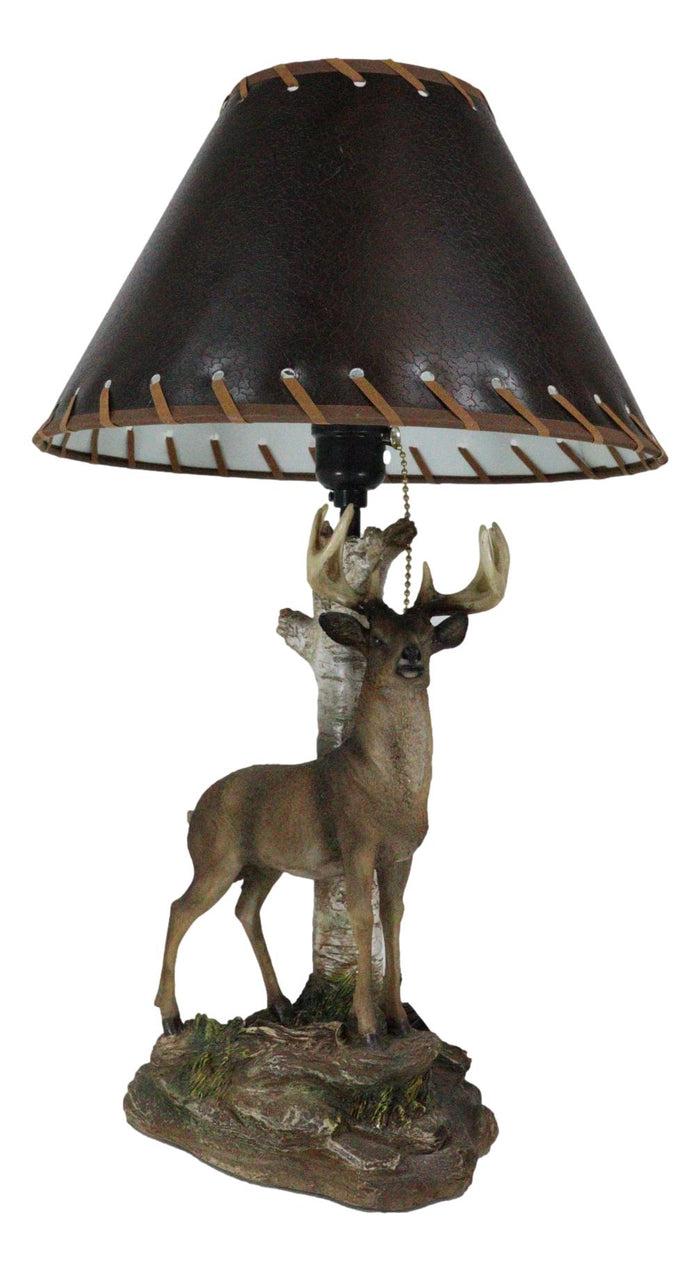 Ebros Gift Rustic Country Grand Elk Stag Deer By Birch Tree Desktop Table Lamp With Shade