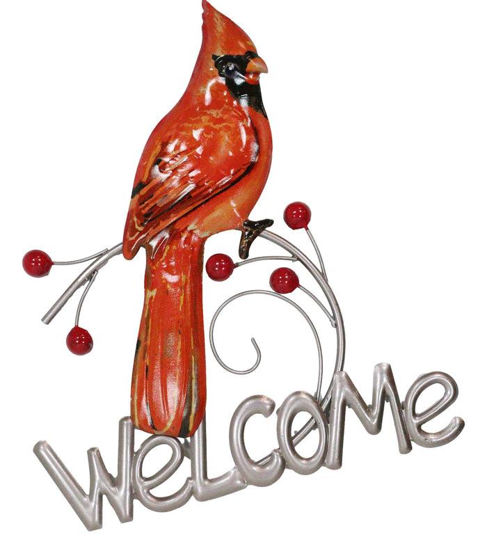 Ebros Gift Rustic Country Red Cardinal Bird Perching On Branch Welcome Sign Wall Decor