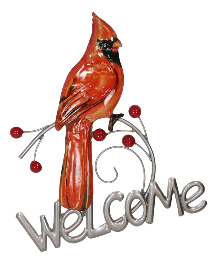 Ebros Gift Rustic Country Red Cardinal Bird Perching On Branch Welcome Sign Wall Decor