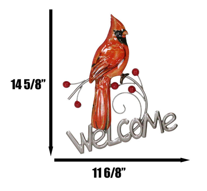 Ebros Gift Rustic Country Red Cardinal Bird Perching On Branch Welcome Sign Wall Decor