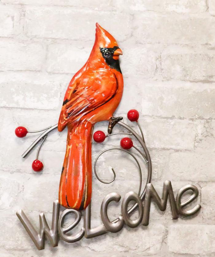ebros gift Rustic Country Red Cardinal Bird Perching On Branch Welcome Sign Wall Decor