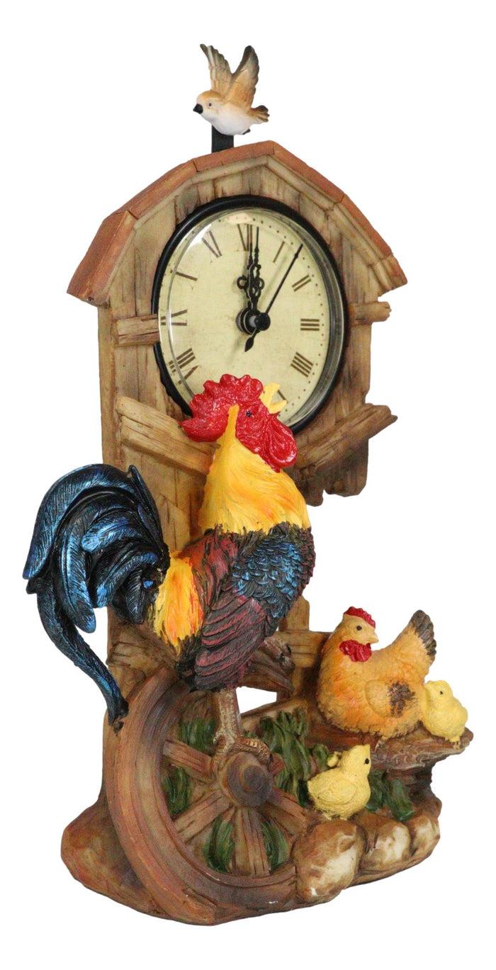 Ebros Gift Rustic Country Rooster Hen And Chicks Chicken Family Table Clock With Pendulum