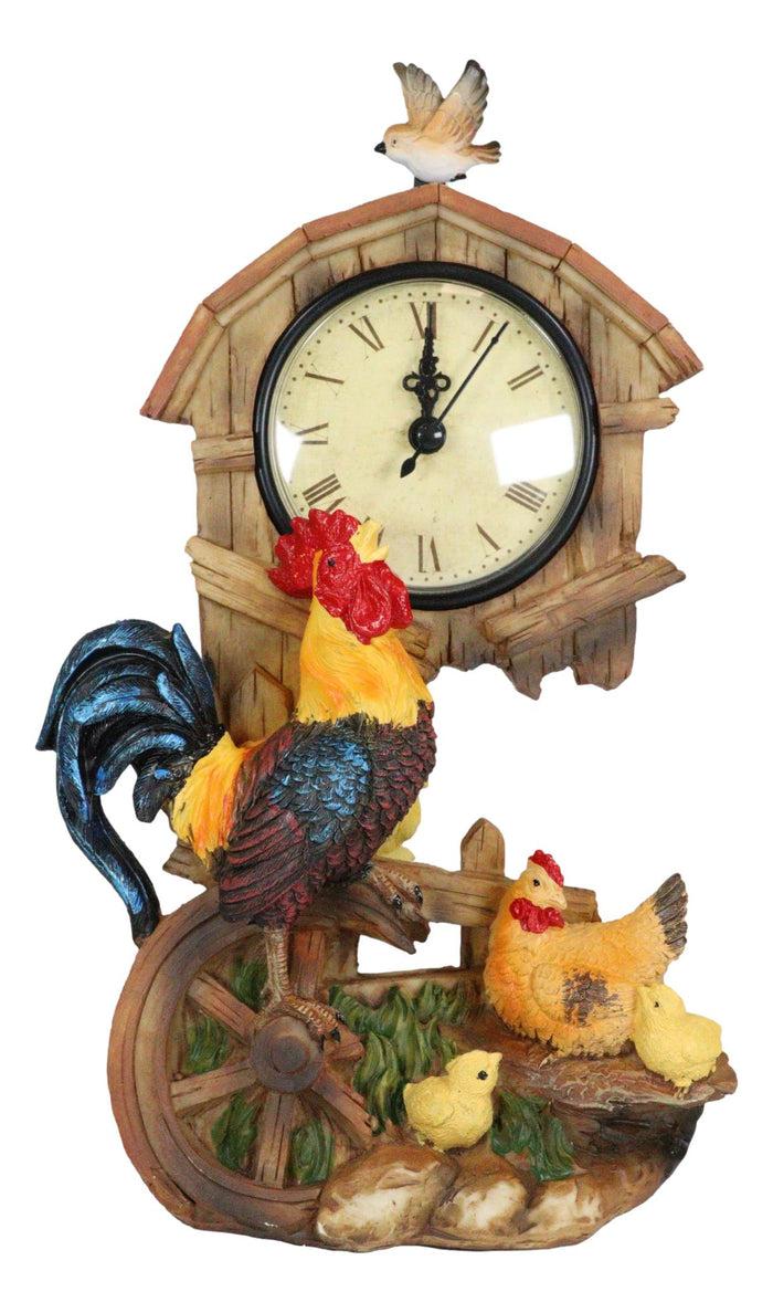 Ebros Gift Rustic Country Rooster Hen And Chicks Chicken Family Table Clock With Pendulum
