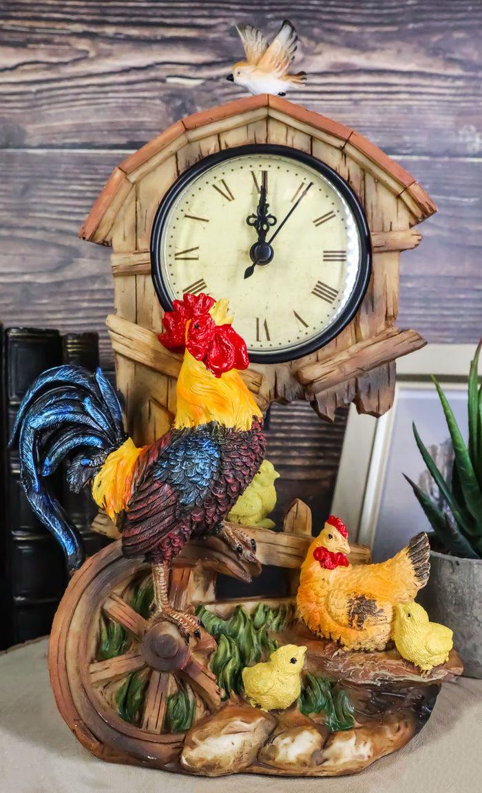 ebros gift Rustic Country Rooster Hen and Chicks Chicken Family Table Clock With Pendulum