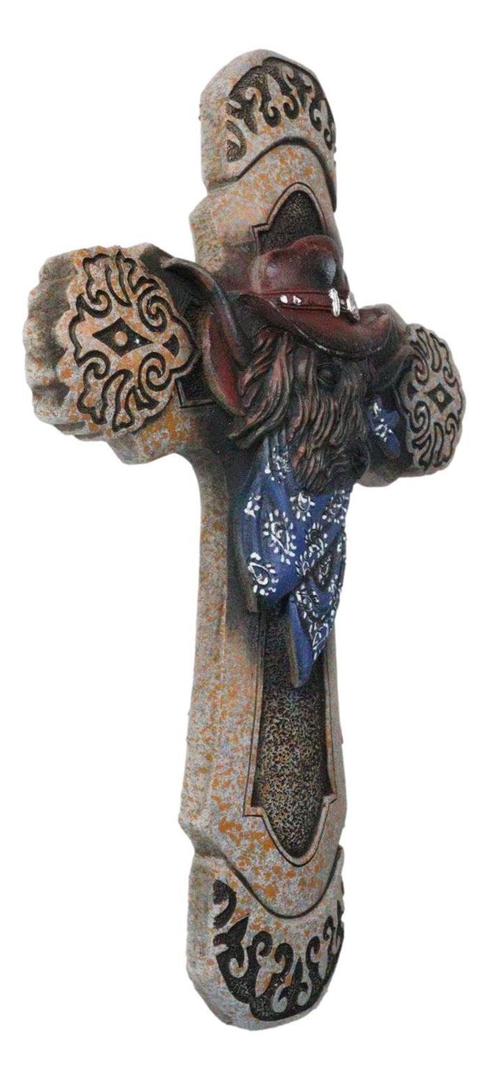 Ebros Gift Rustic Country Western Highland Cow With Cowboy Hat And Scarf Wall Cross Decor