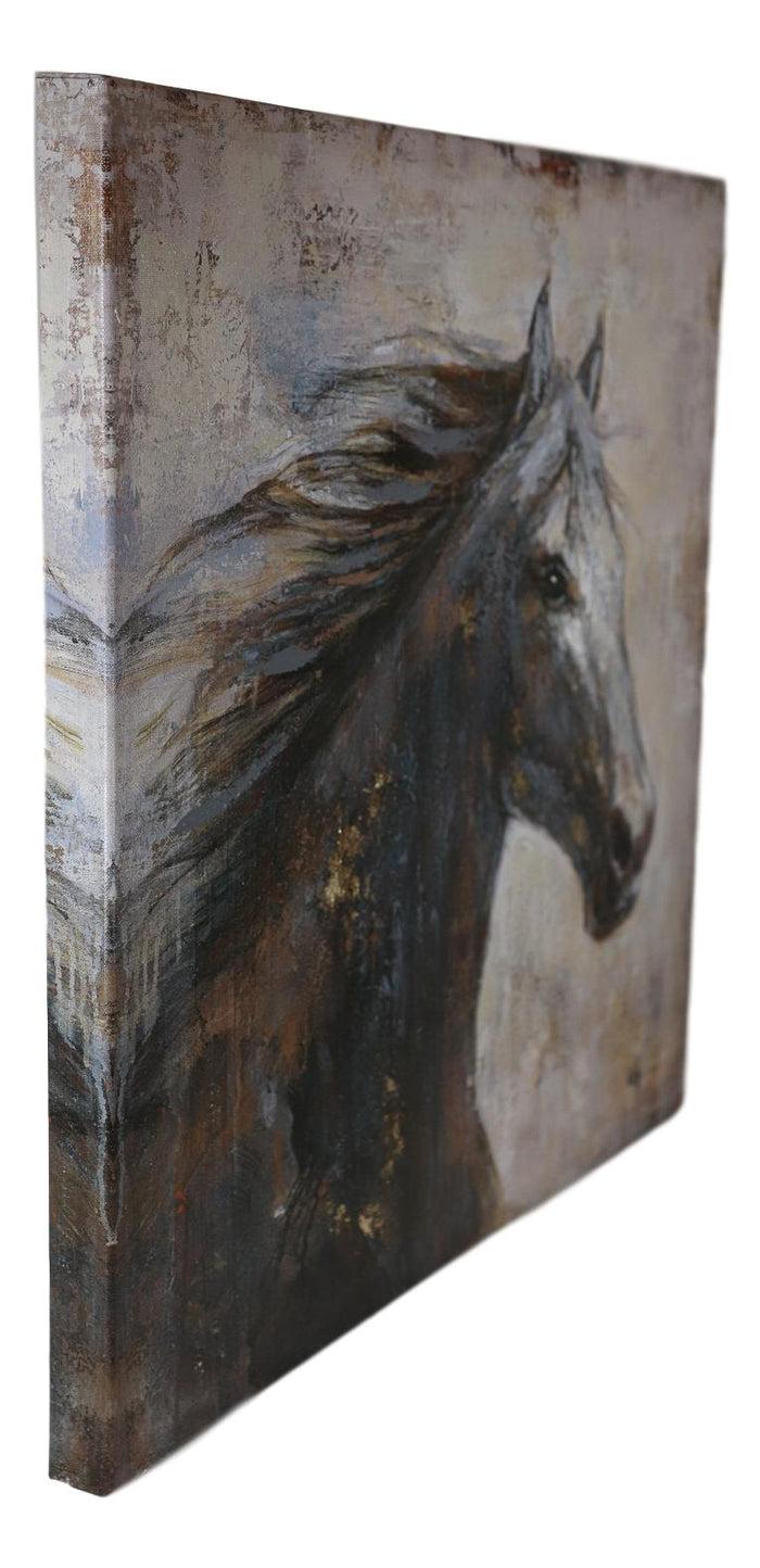 Ebros Gift Rustic Country Western Running Mustang Horse Canvas Picture Wooden Frame 24"24"