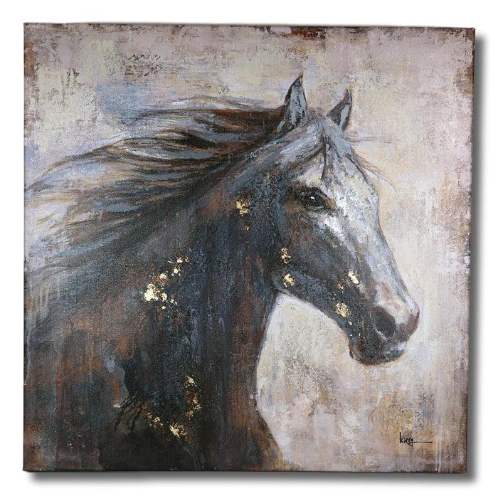 Ebros Gift Rustic Country Western Running Mustang Horse Canvas Picture Wooden Frame 24"24"