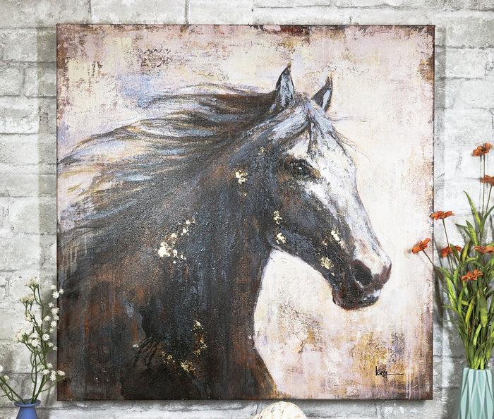ebros gift Rustic Country Western Running Mustang Horse Canvas Picture Wooden Frame 24"24"