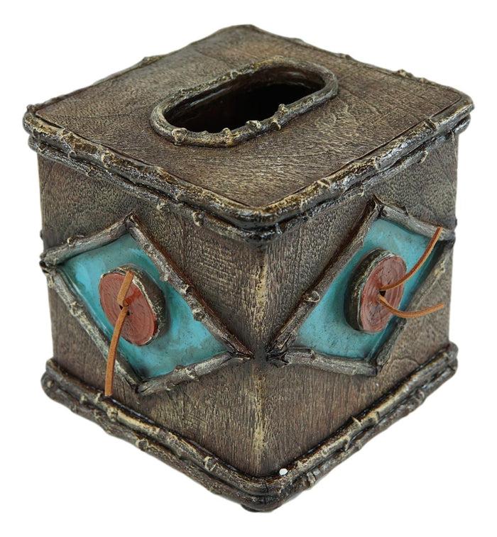Ebros Gift Rustic Country Western Turquoise Bullseye Faux Branch Wood Tissue Box Cover