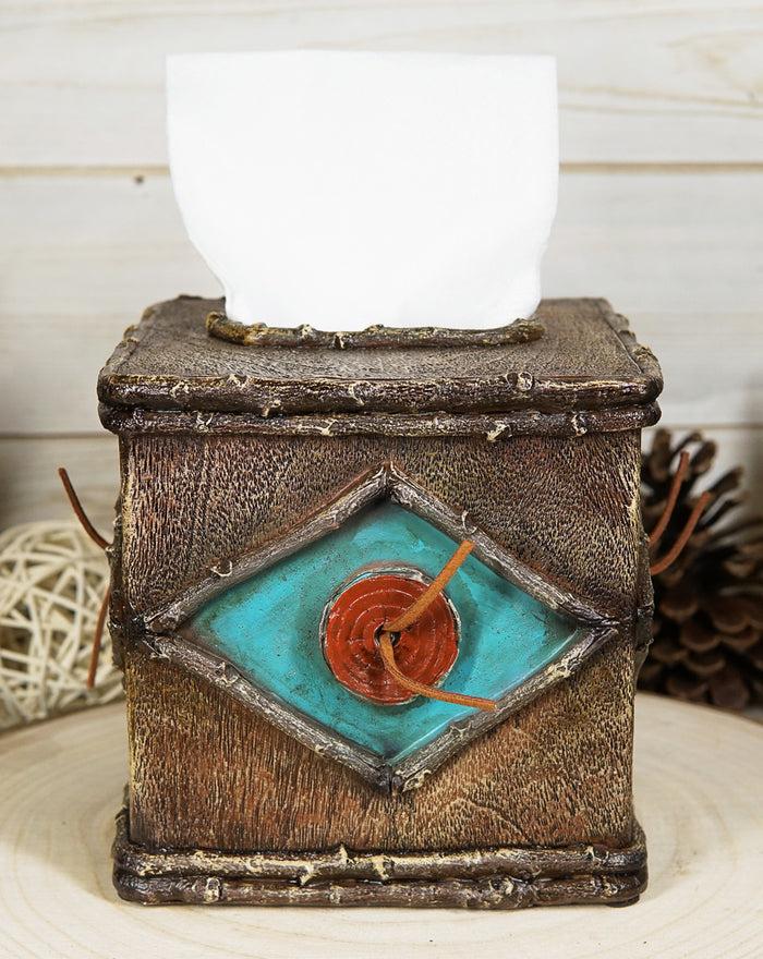 ebros gift Rustic Country Western Turquoise Bullseye Faux Branch Wood Tissue Box Cover